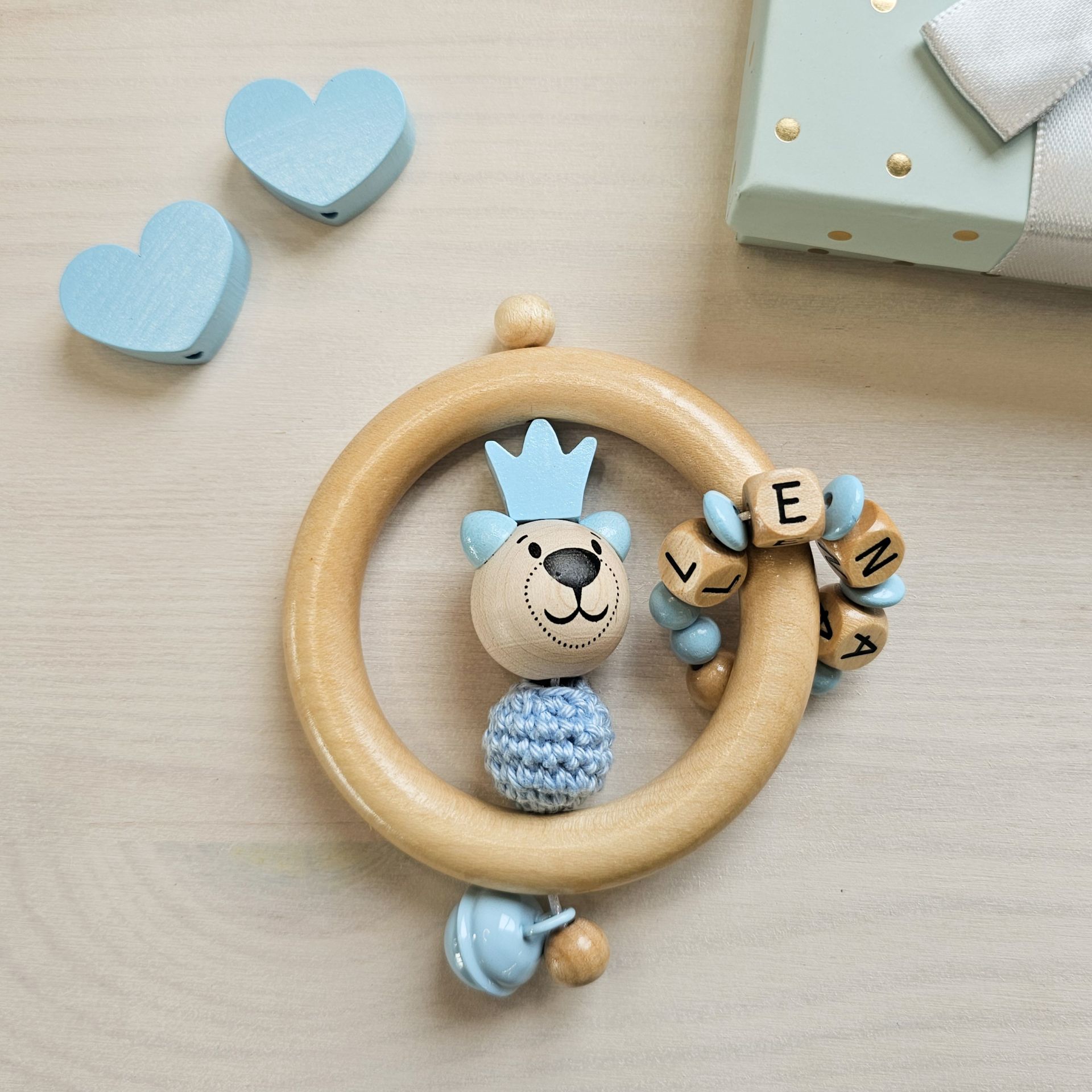 Handicraft set grasping toy bear with crown blue