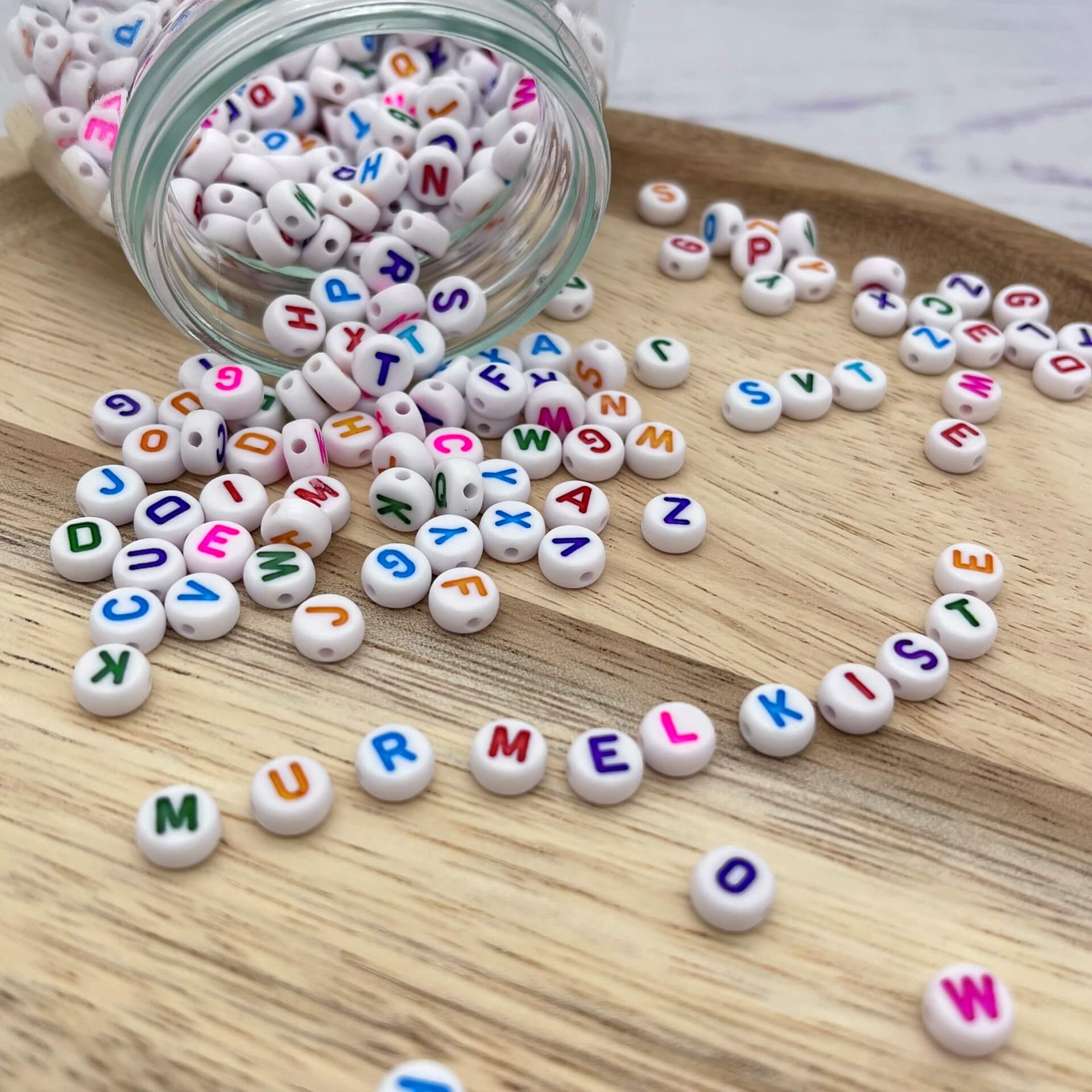 Plastic letter bead mix - Ø7mm - white-multicolored - 25g