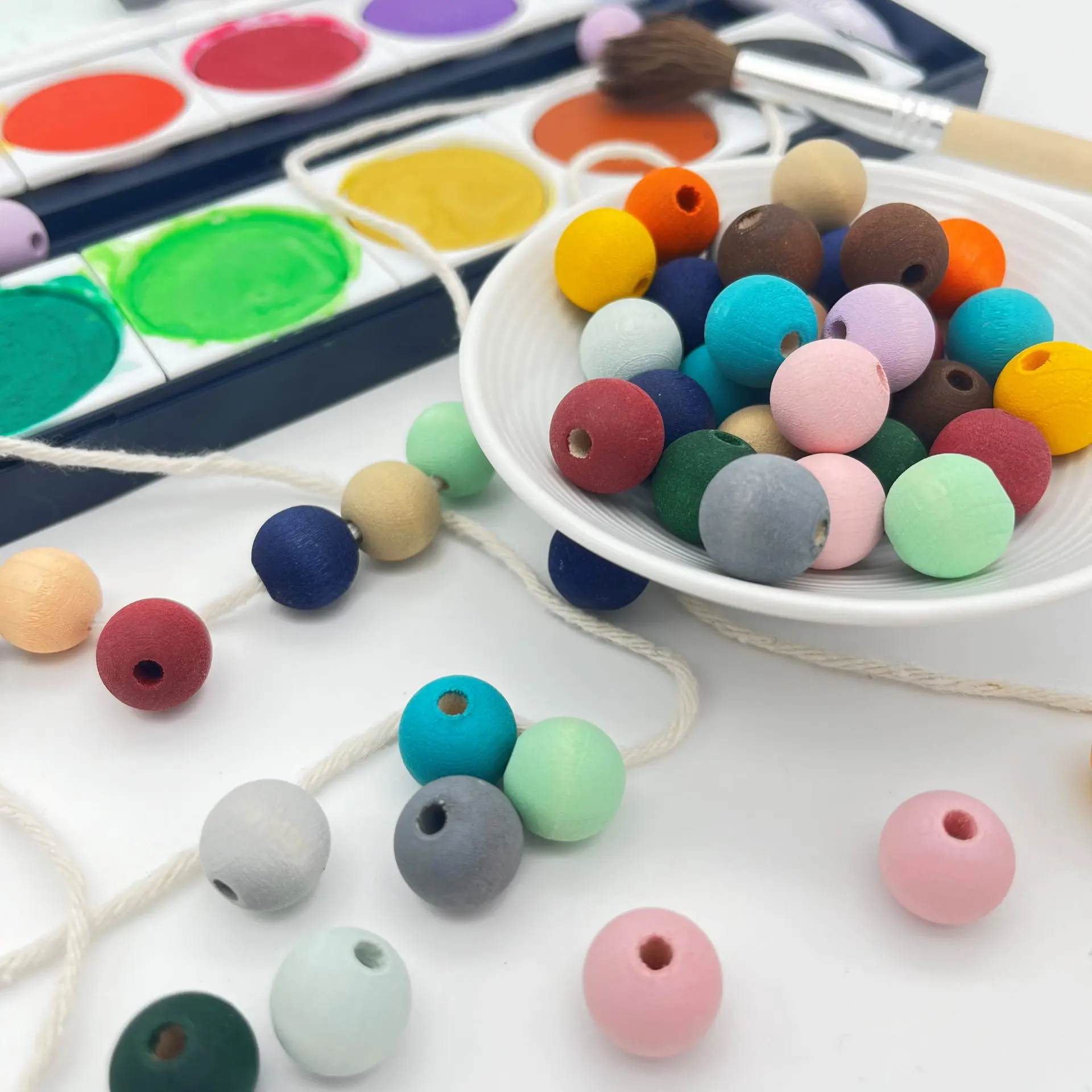 Watercolors wooden beads 12mm - 25 pieces