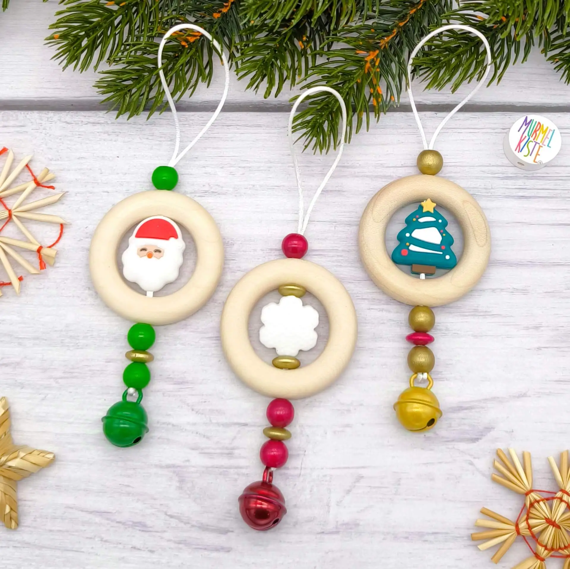 Christmas pendant wooden ring set of 3