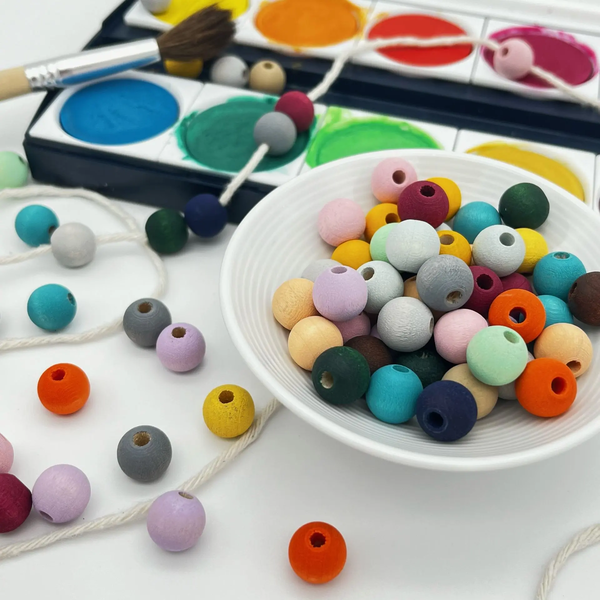 Watercolors wooden beads 10mm - 50 pieces