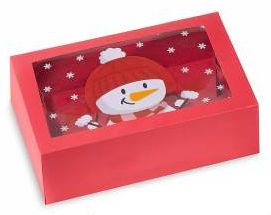 Rote Papier-Geschenkbox mit Sichtfenster Weihnachten 'Snowman' 0 in stock 