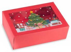 Rote Papier-Geschenkbox mit Sichtfenster Weihnachten 'Christmas tree' 0 in stock 